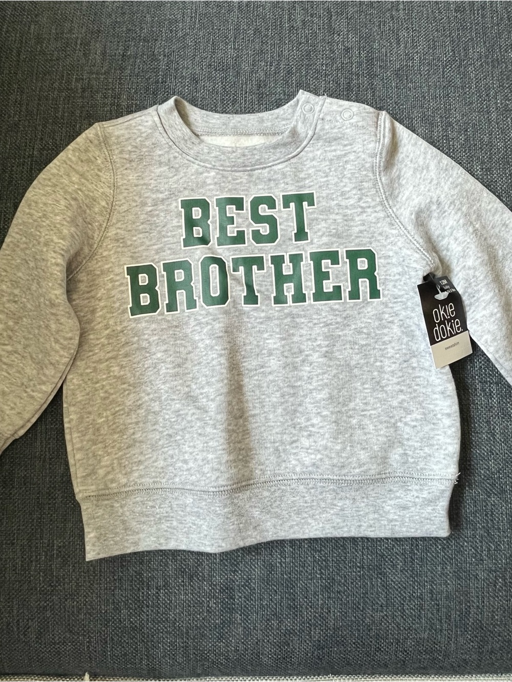 okie dokie Gray Sweatshirt with Green "Best Brother" Print